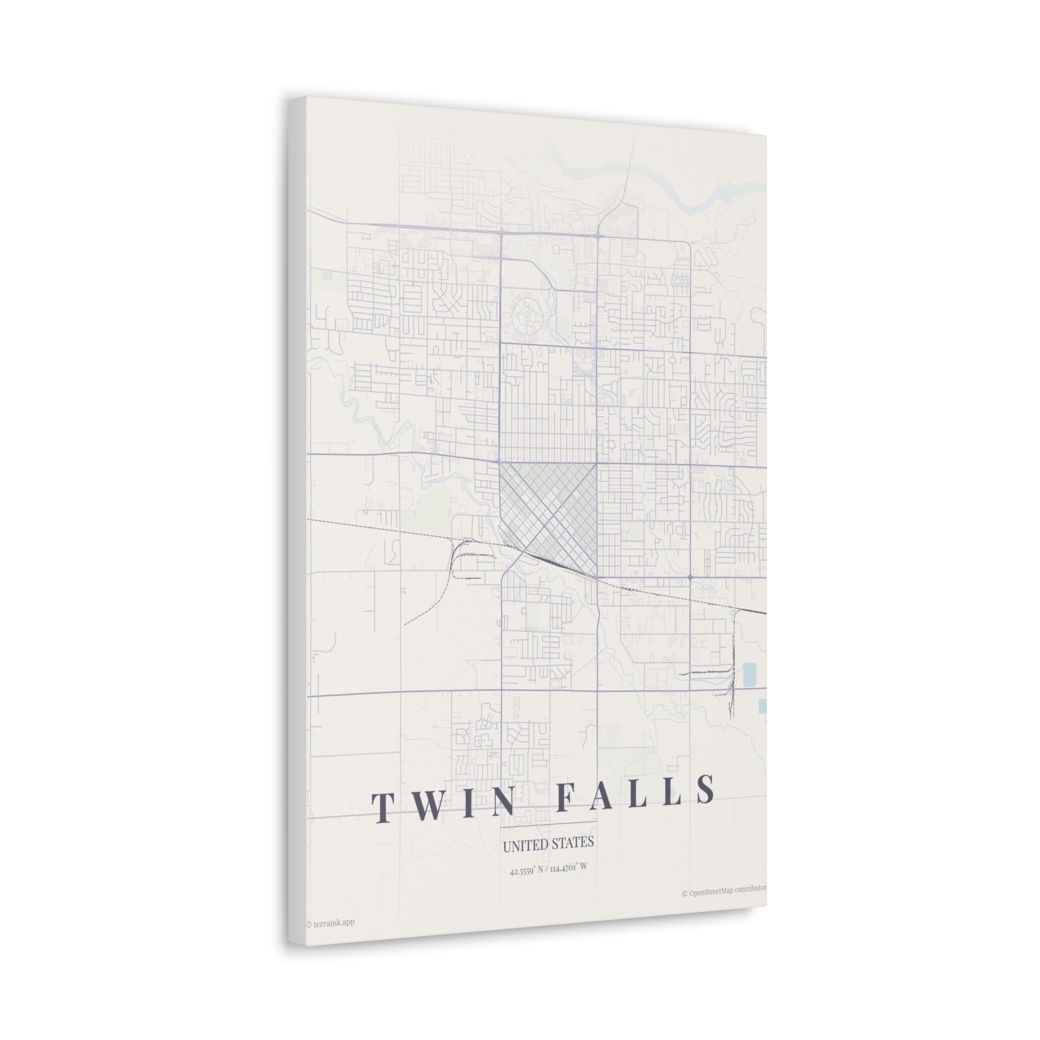 Twin Falls City Map Canvas Wall Art — Minimalist Vintage Map Print