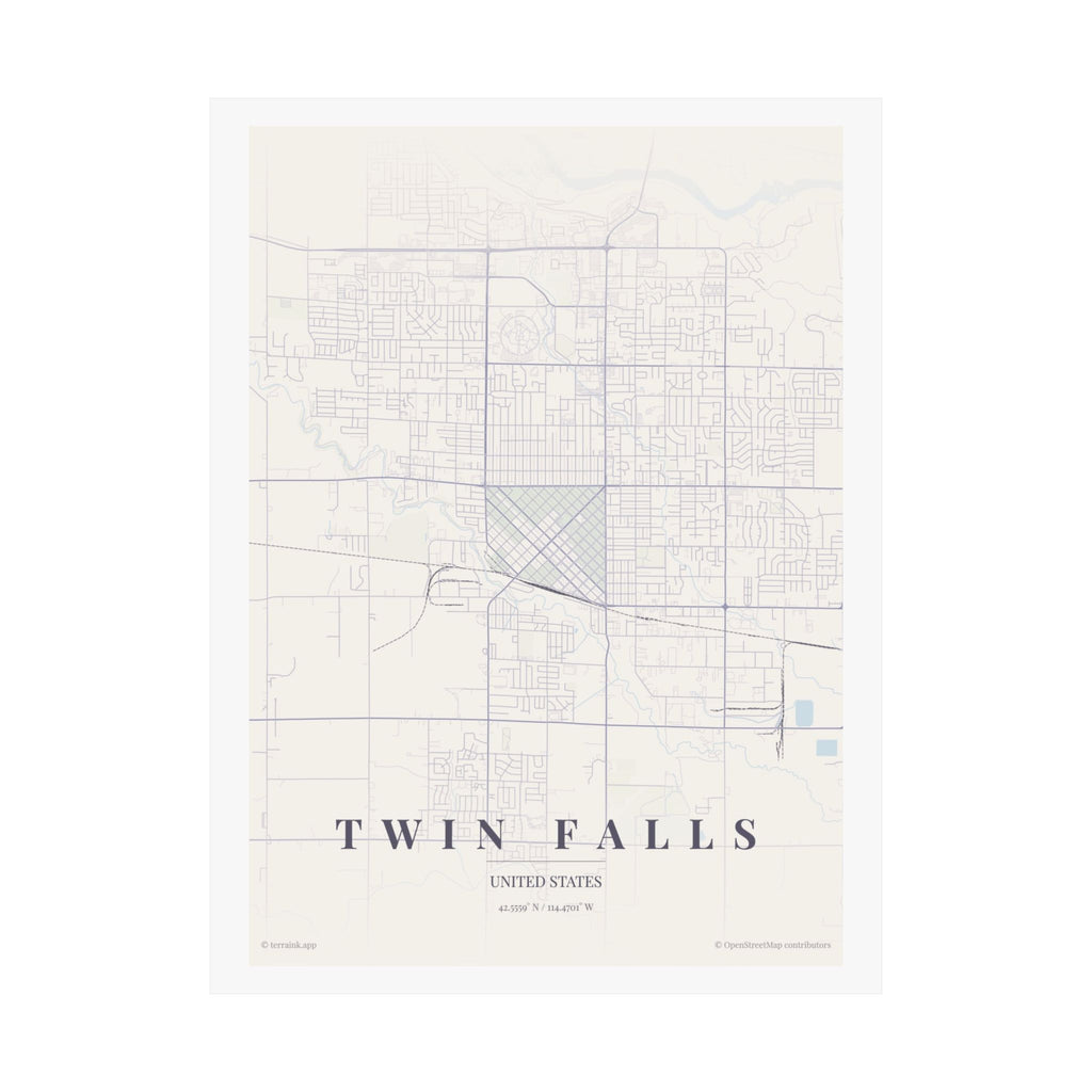 Twin Falls Minimal City Map Poster — Vertical Wall Art