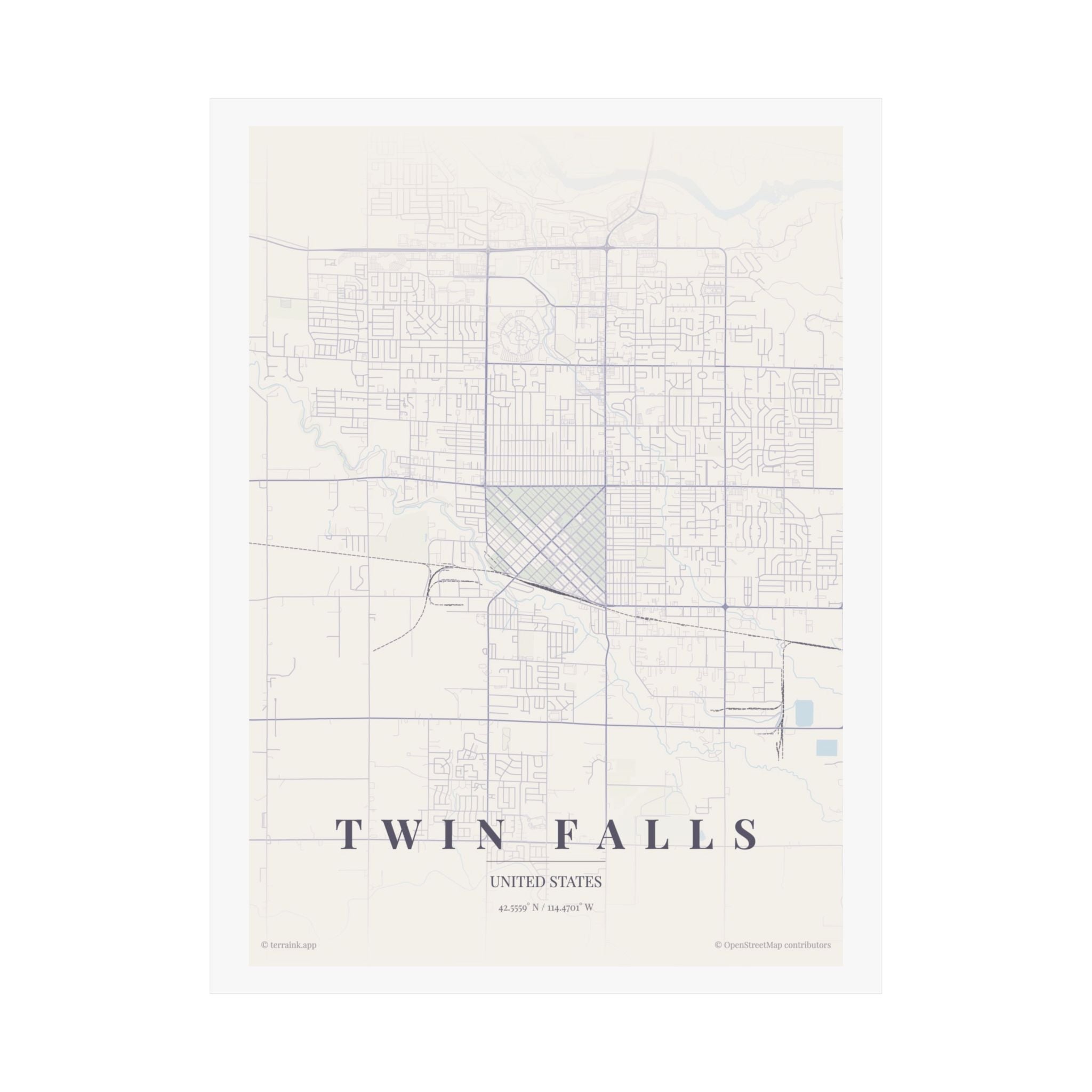 Twin Falls Minimal City Map Poster — Vertical Wall Art