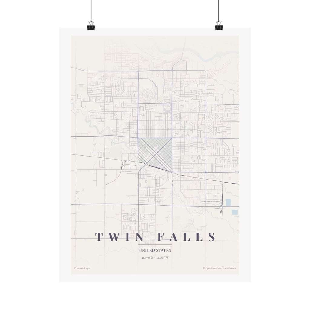 Twin Falls Minimal City Map Poster — Vertical Wall Art