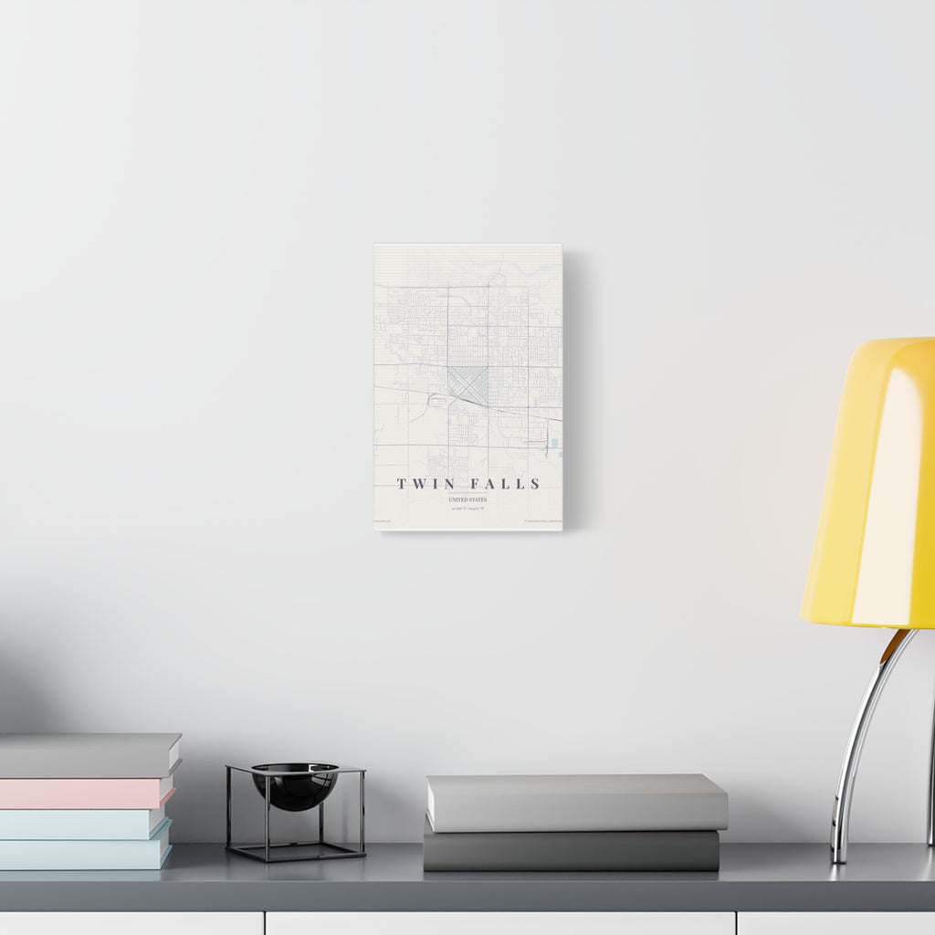 Twin Falls City Map Canvas Wall Art — Minimalist Vintage Map Print