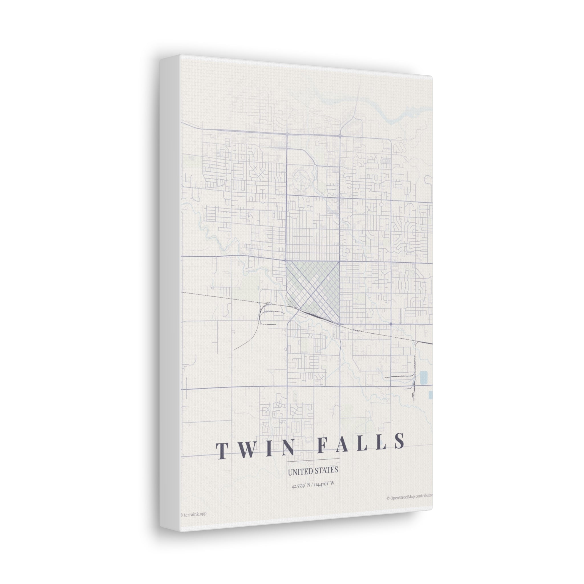 Twin Falls City Map Canvas Wall Art — Minimalist Vintage Map Print