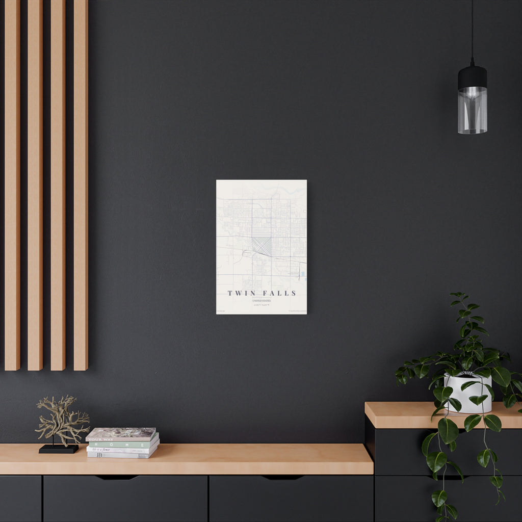 Twin Falls City Map Canvas Wall Art — Minimalist Vintage Map Print