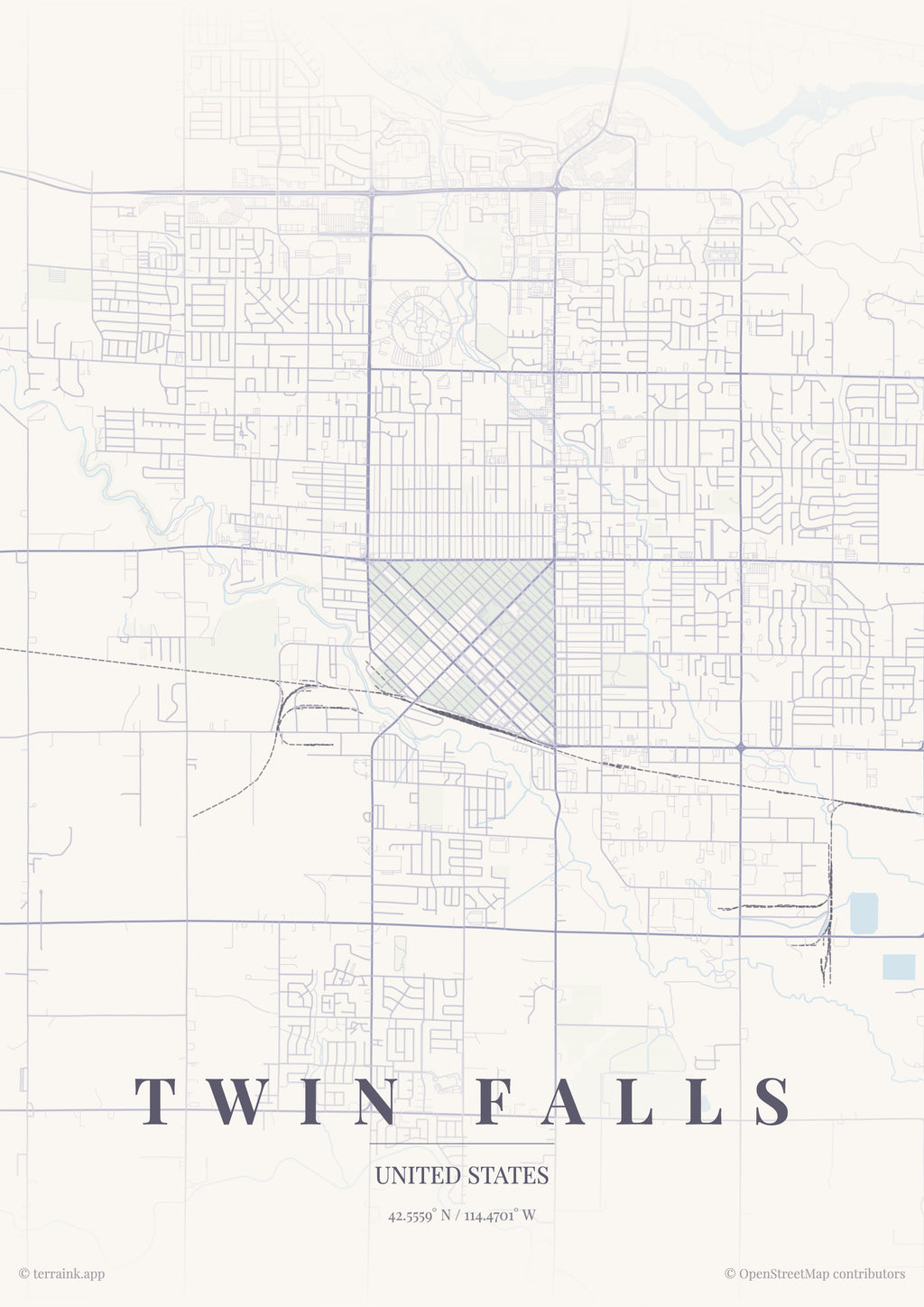 Twin Falls Minimal City Map Poster — Vertical Wall Art
